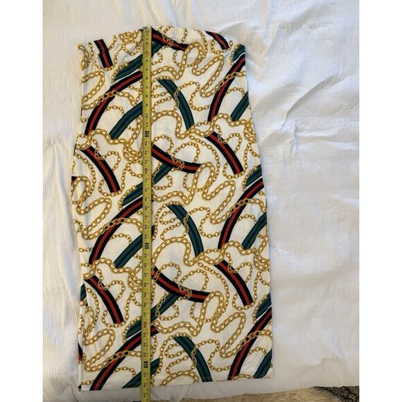 Women's Strapless Dress Swimsuit Coverup Gold Chain Print Green Red Stripe - Picture 4 of 6